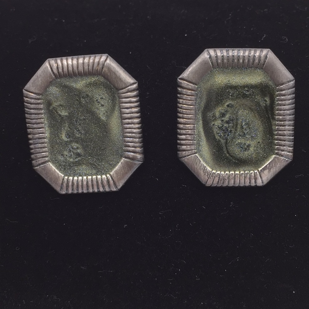 Antiqued Silver with Dark Musty Green Earrings